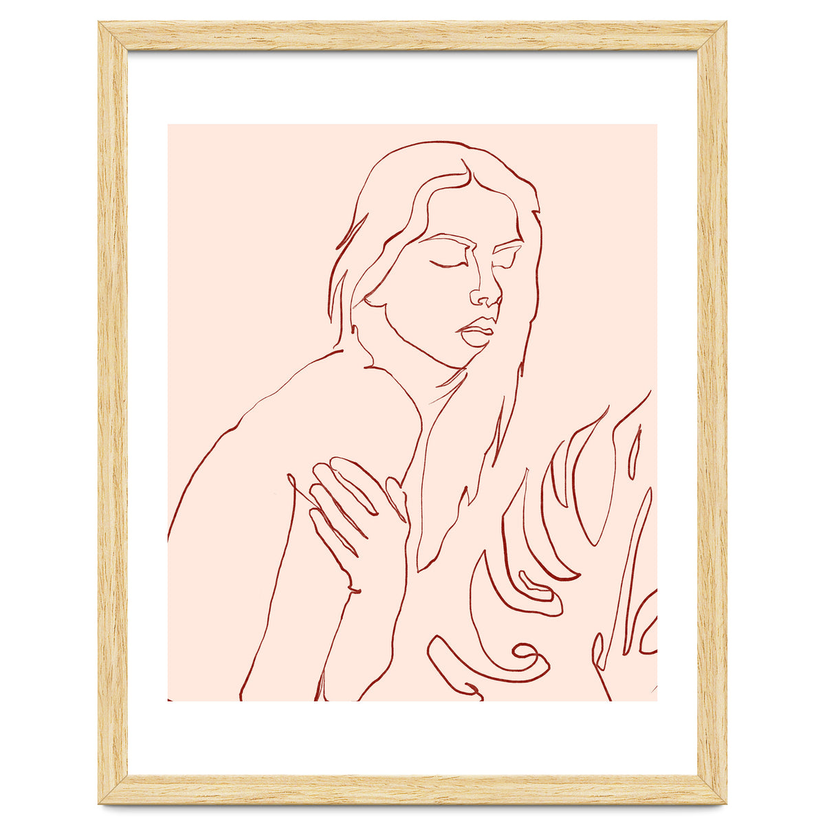 Lueur, Tropical Nude Modern Bohemian Woman Line Art, Minimal Scandinavian Sketch Blush Drawing