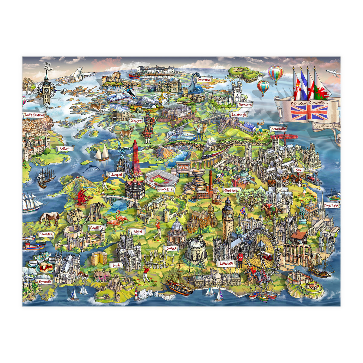 Illustrated Map Of The United Kingdom (Print Only)