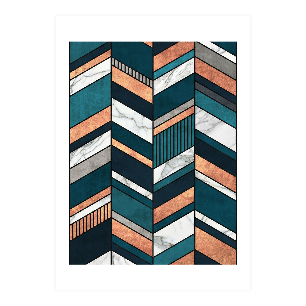 Abstract Chevron Pattern - Copper, Marble, and Blue Concrete (Print Only)