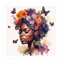 Watercolor Butterfly African Woman #2 (Print Only)