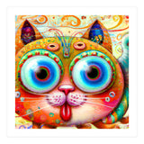 Chaotic and Colorful Fantasy Cat sticking out its Tongue (Print Only) thumbnail