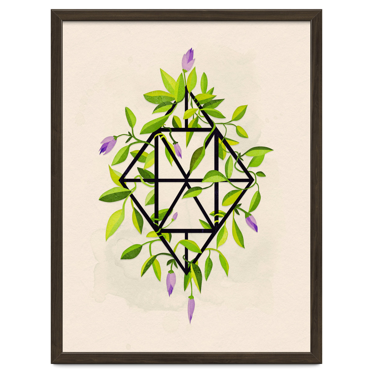 Geometric frame with leaves and flowers