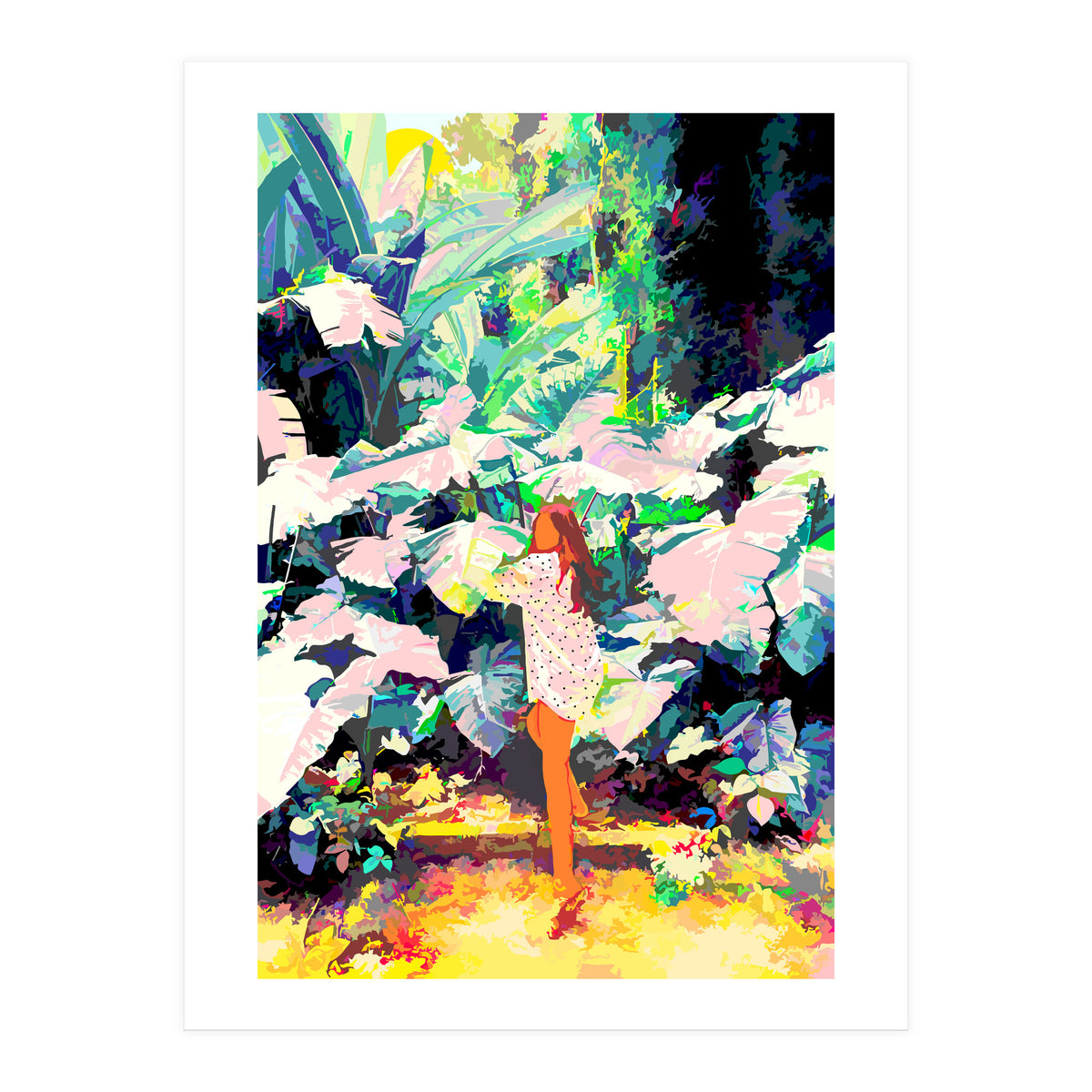 Live Quietly In a Corner Of Nature, Modern Bohemian Woman Jungle Forest Eclectic Painting (Print Only)