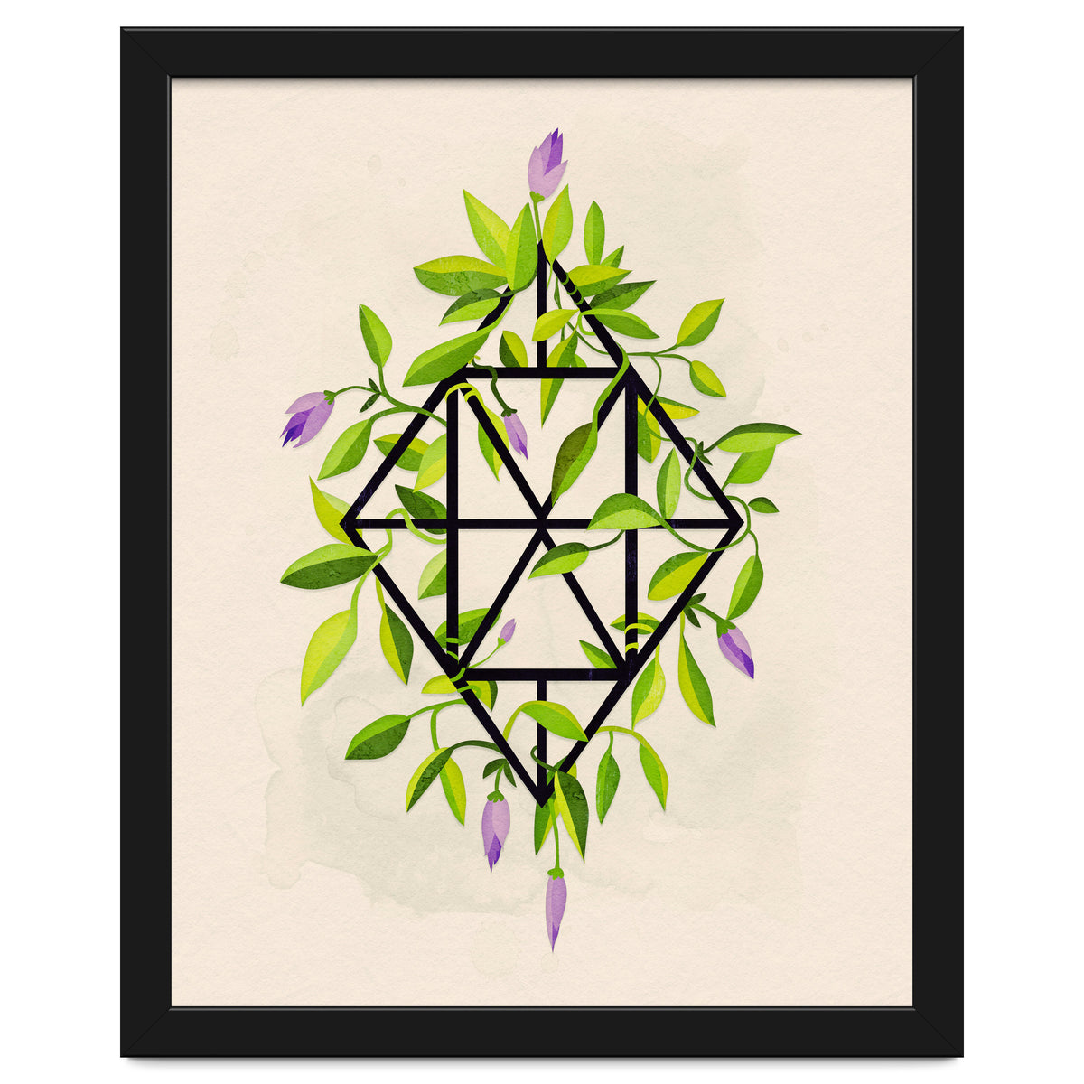 Geometric frame with leaves and flowers