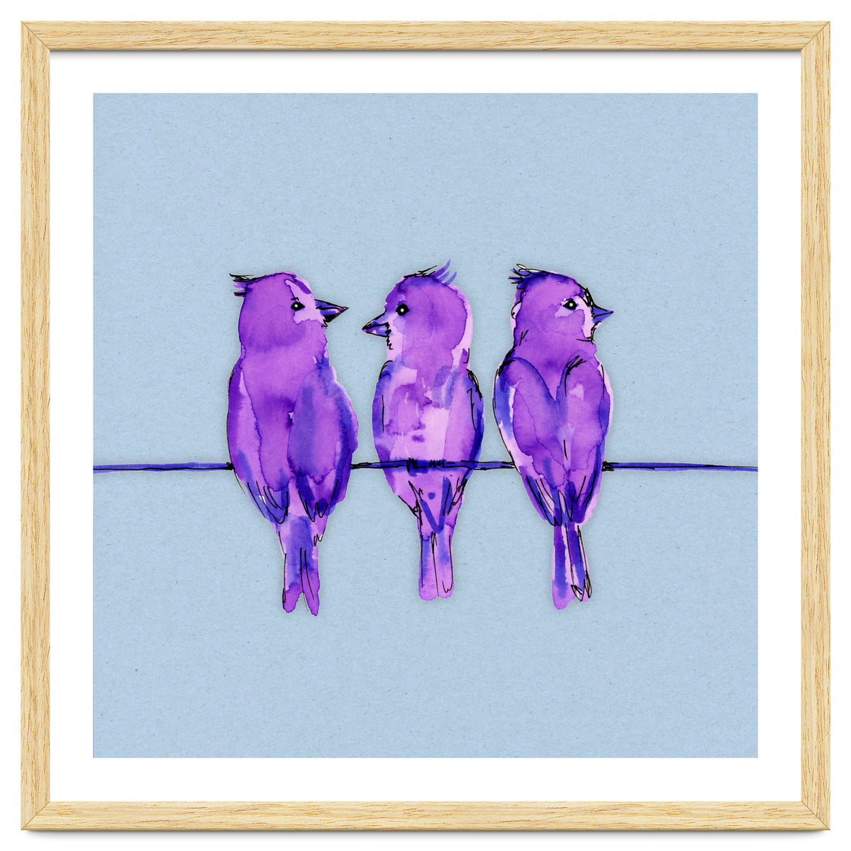 Three purple birds