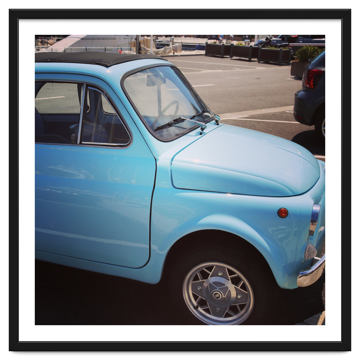 Pale blue Fiat 500