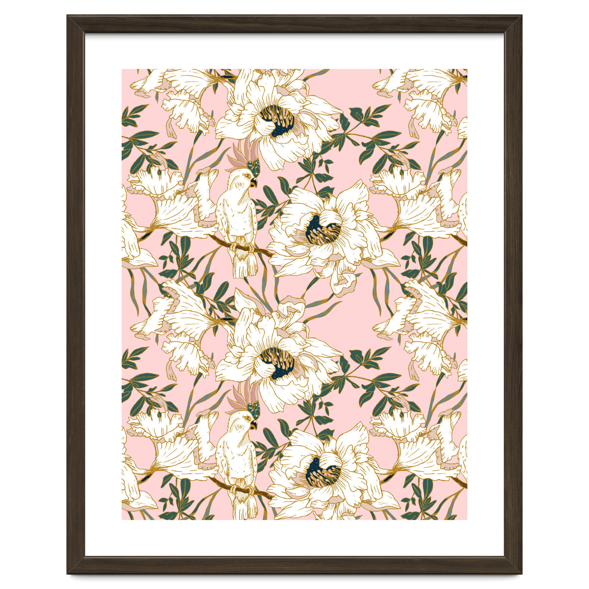 Exotic birds on flowers