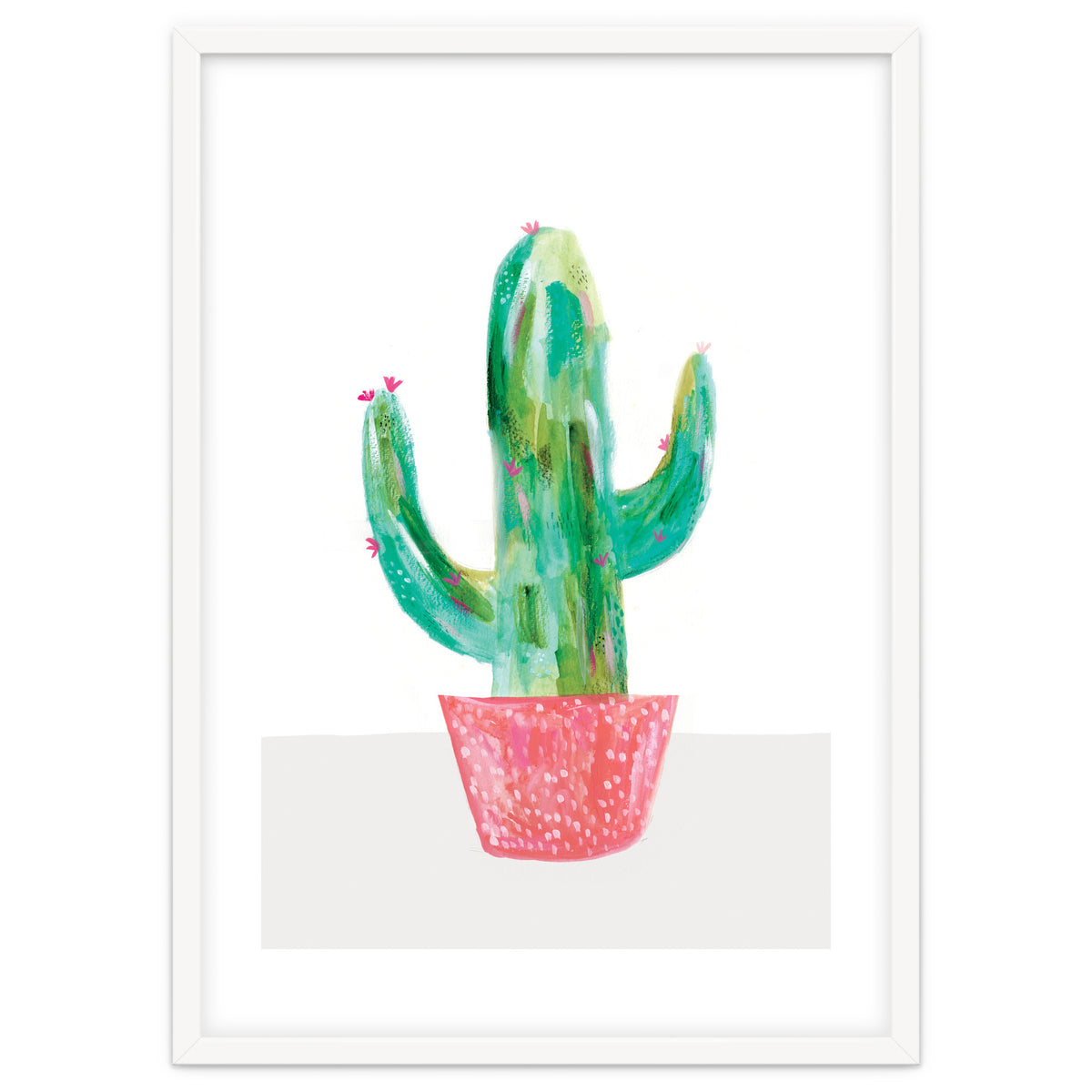 Painted Cactus In Coral Plant Pot