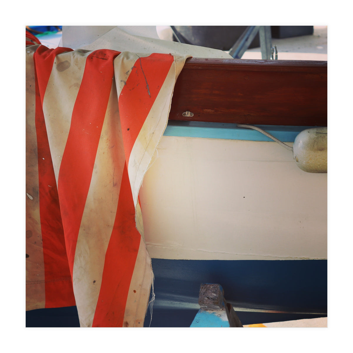 Fishing boat and striped sail (Print Only)