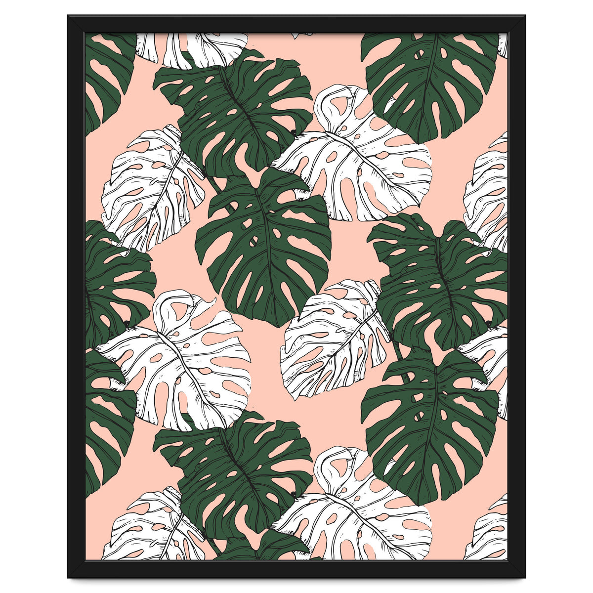 Hand drawing monstera pastel color