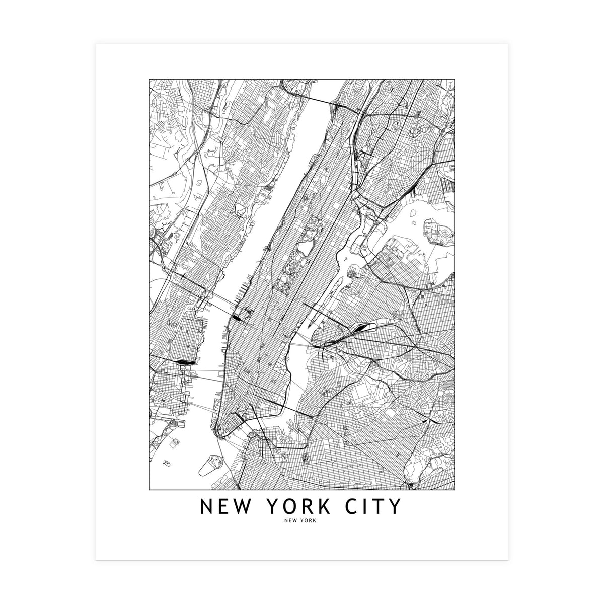 New York City White Map (Print Only)