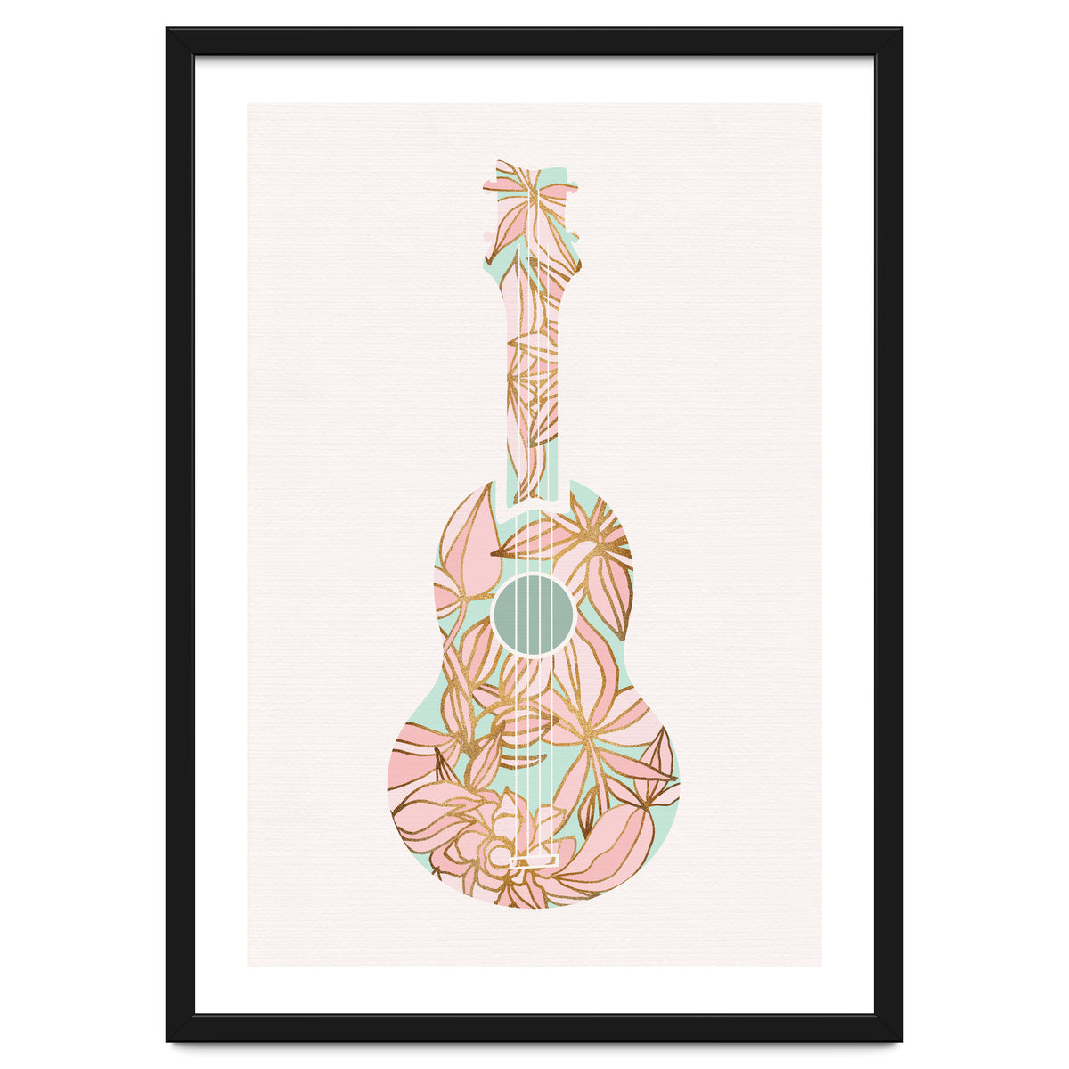 Aqua and Pink Floral Ukulele