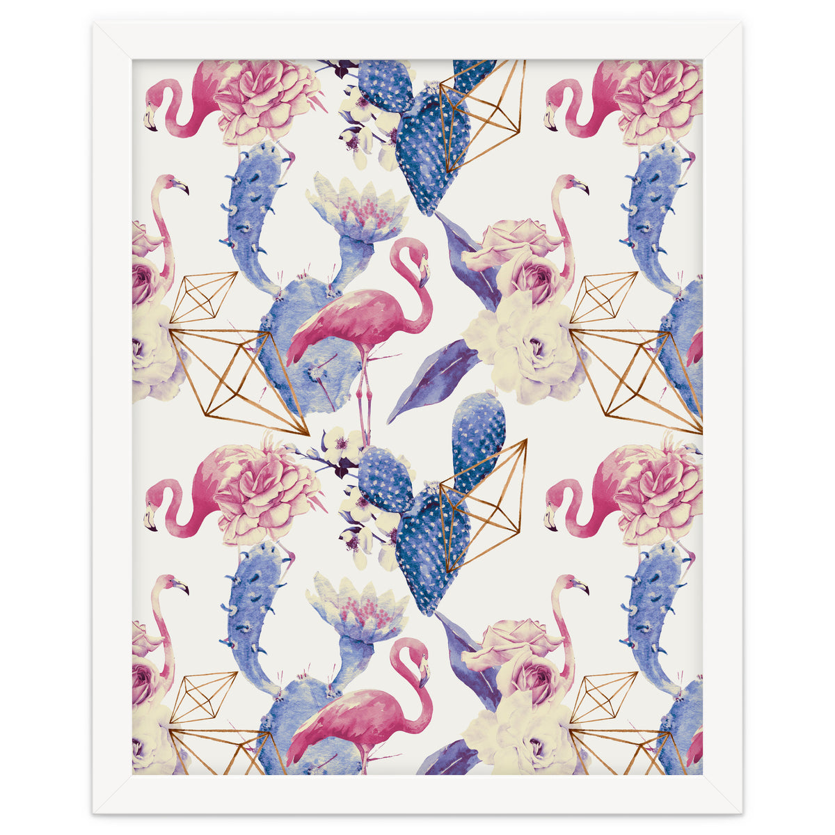 Flamingos, geometric and flowers 02