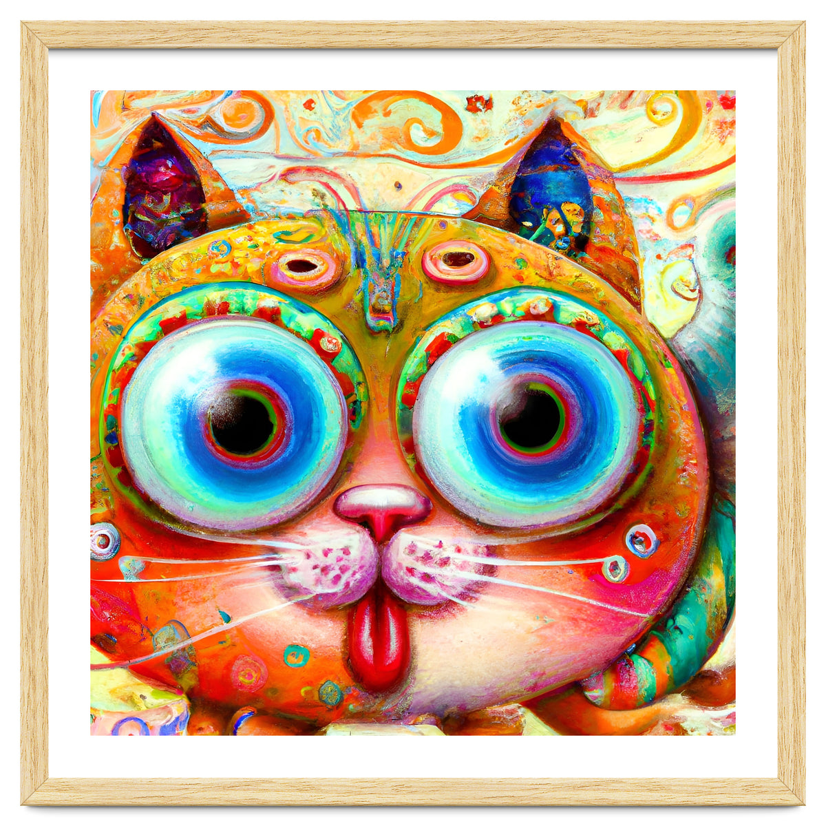 Chaotic and Colorful Fantasy Cat sticking out its Tongue