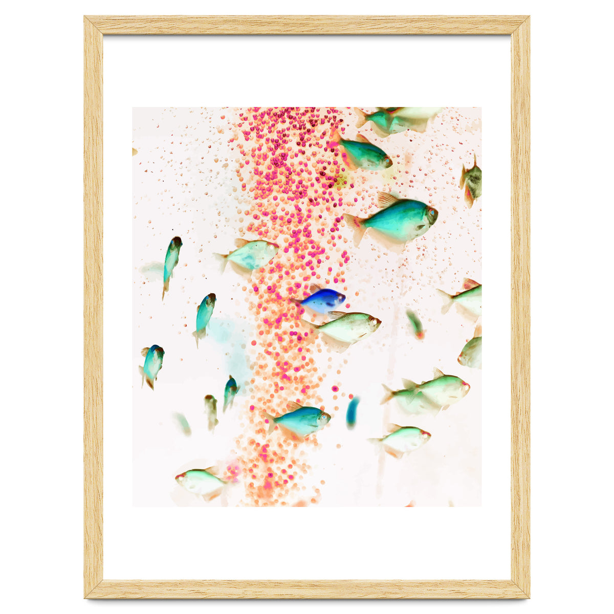 Something Fishy, Pink Bubbles & Blue Green Fish Graphic Design Digital Eclectic Surrealism