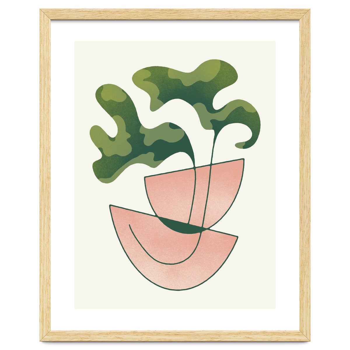 Two Abstract Plant Leaves In A Geometric Vase