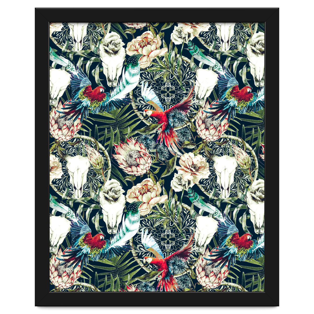 Dark pattern boho skull tropical