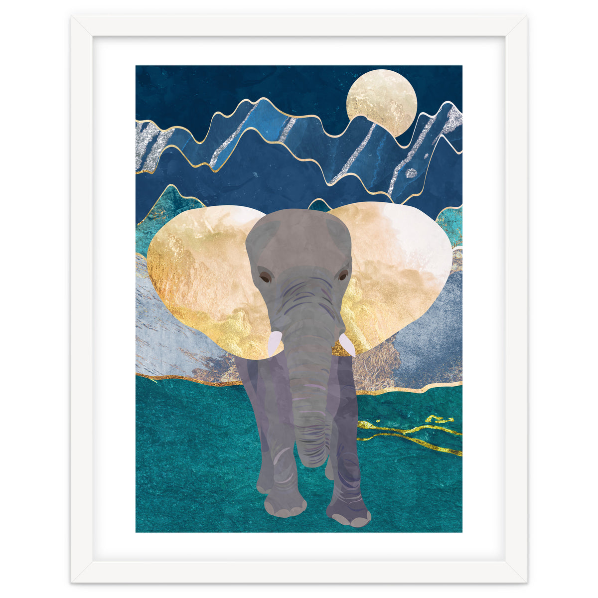 Elephant by the moonlit mountains