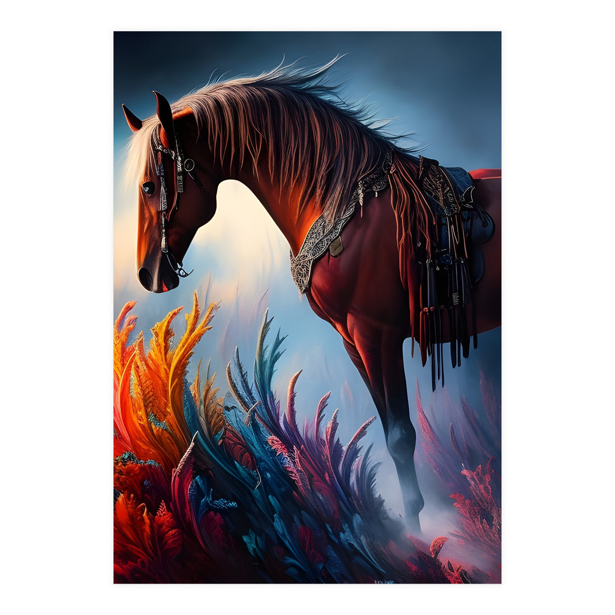 Elegant Prismatic Arabian Horse Digital Art (Print Only)
