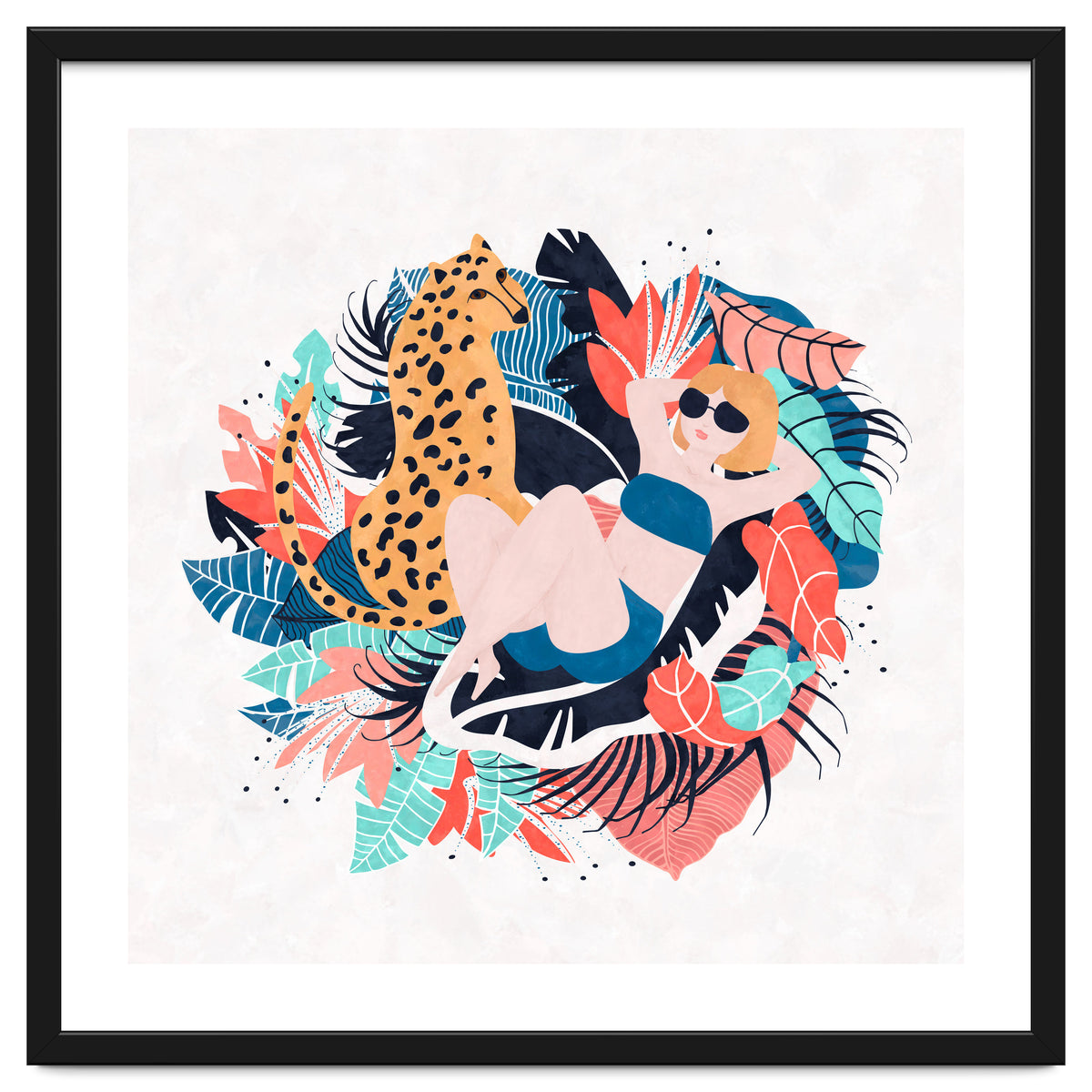 Yellow Hair Tropical Girl With Cheetah