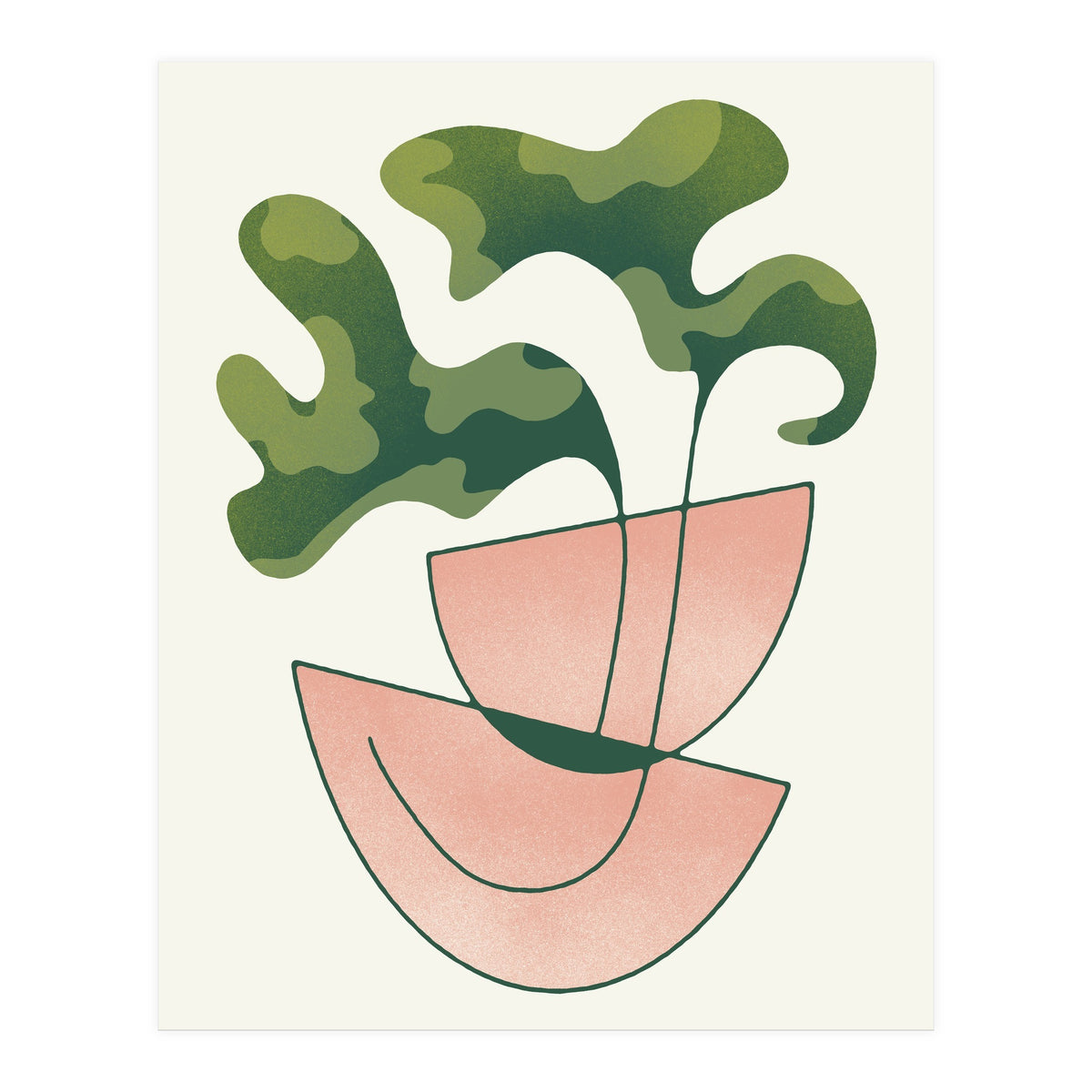 Two Abstract Plant Leaves In A Geometric Vase (Print Only)