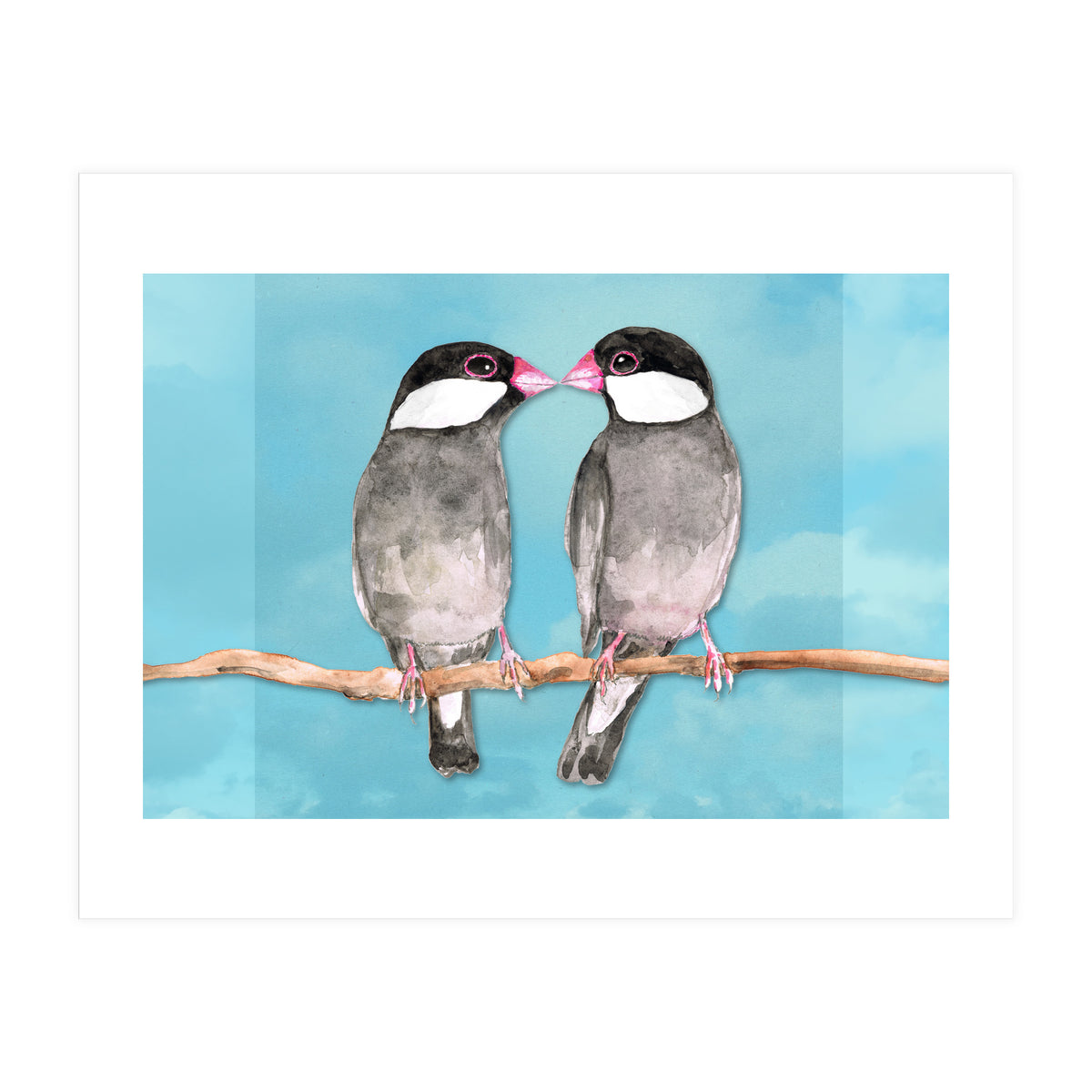 Two kissing Java sparrows (Print Only)