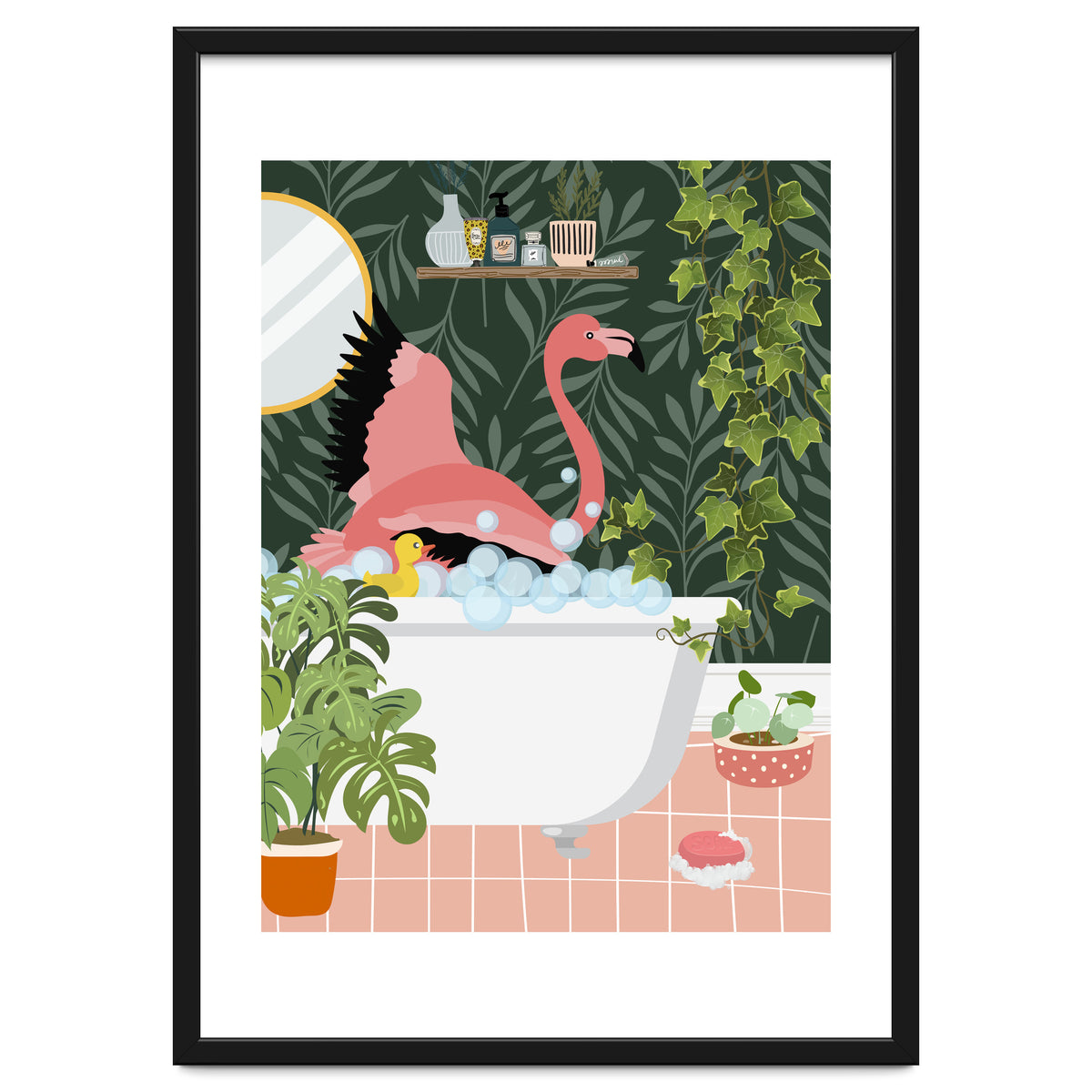 Flamingo Taking a Bubble Bath