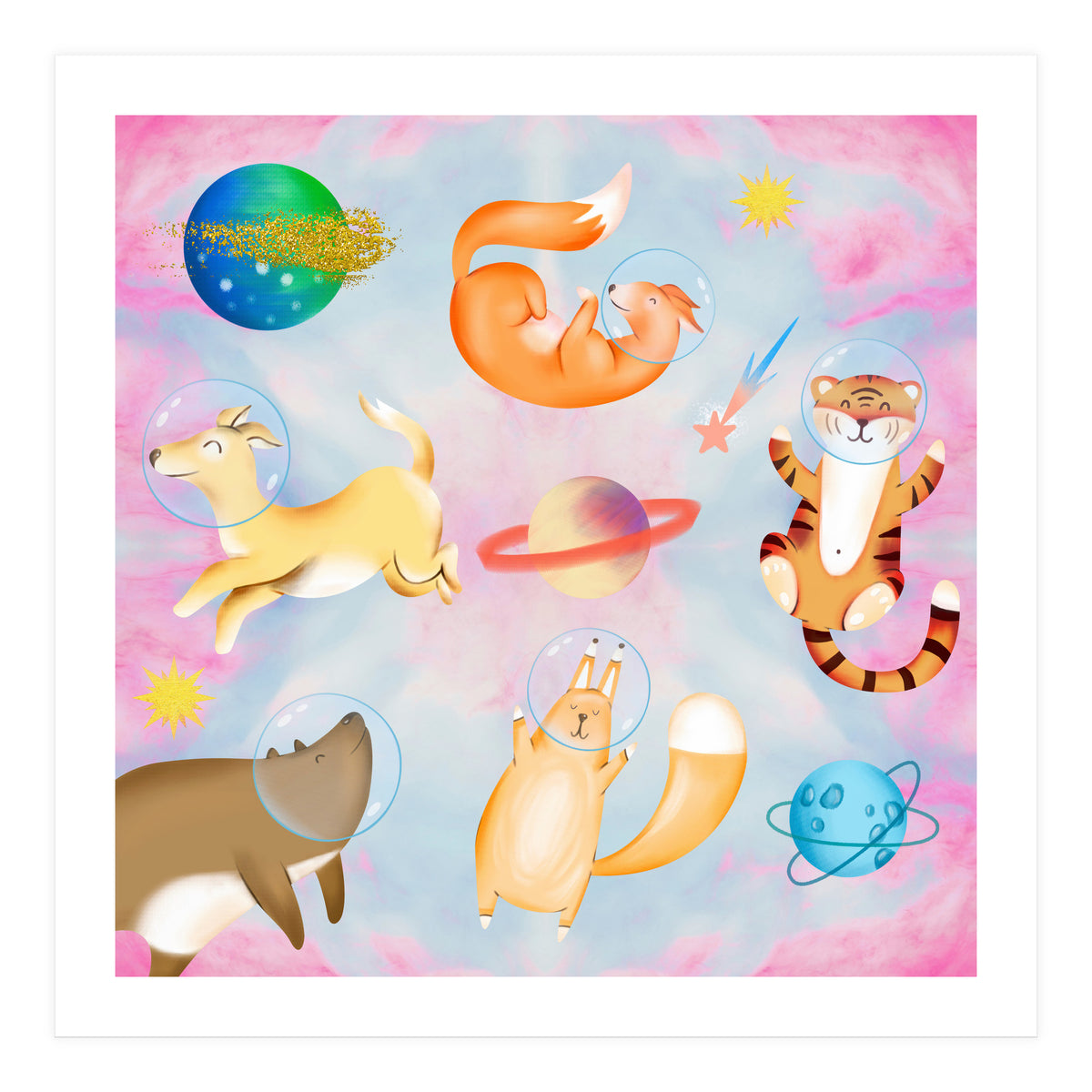 Happy Animals In The Space (Print Only)