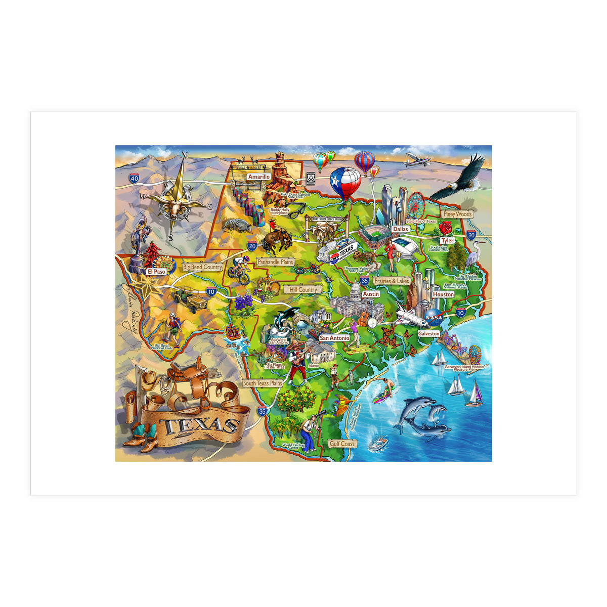 Texas Illustrated Map (Print Only)