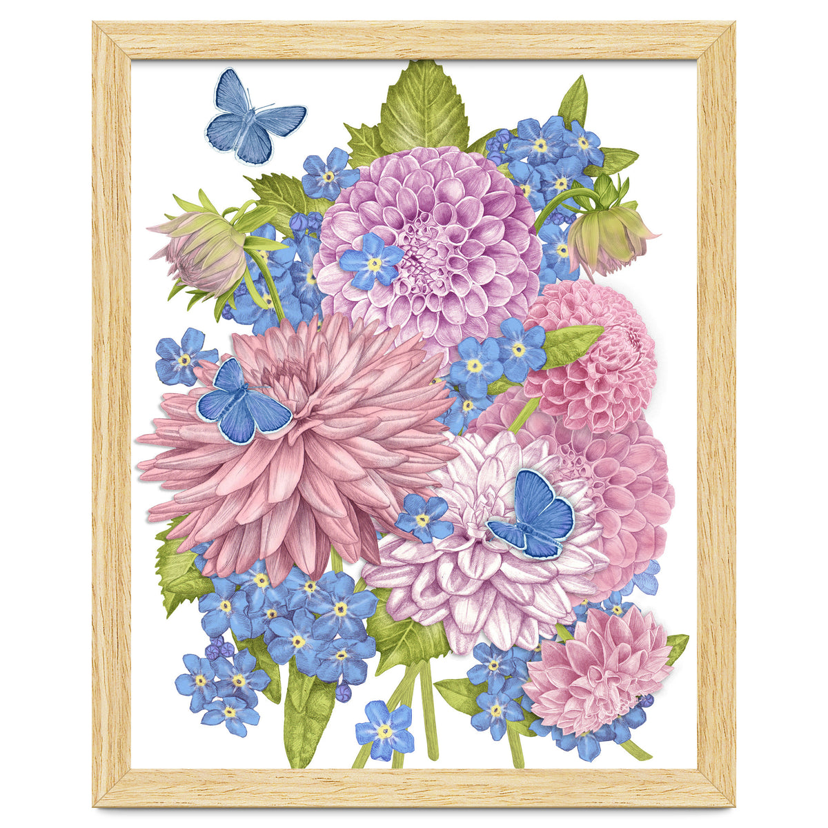 Pink Flowers and Butterflies