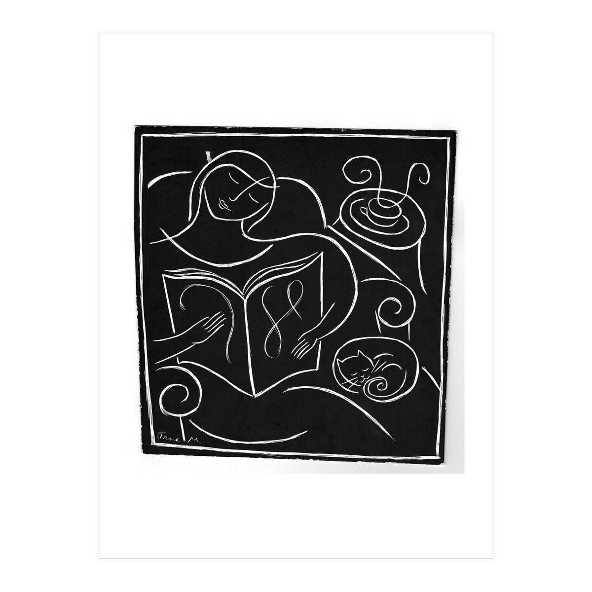 Reading With Cat (Print Only)