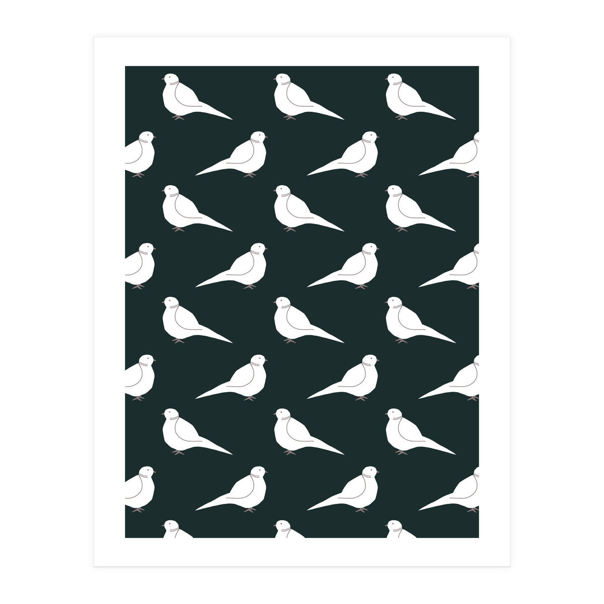 White Bird Pattern On Black (Print Only)