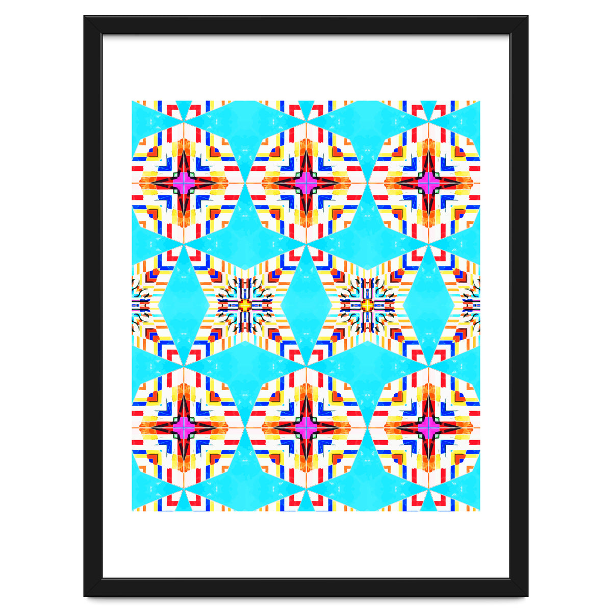 Exotic Tiles, Moroccan Teal Kaleidoscope Pattern, Turkish Bohemian Colorful Culture Eclectic Graphic