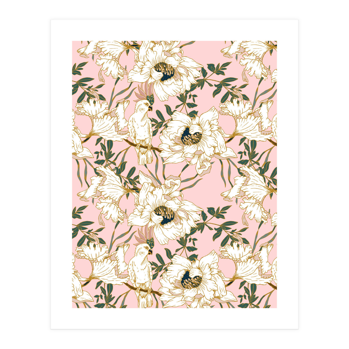 Exotic birds on flowers (Print Only)