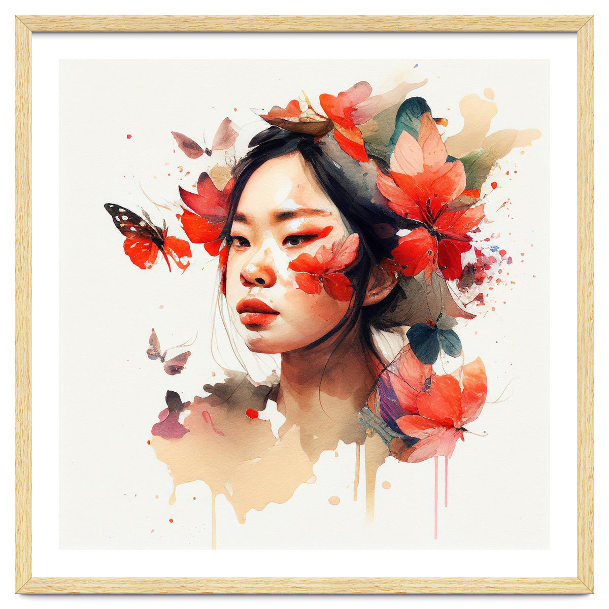 Watercolor Floral Asian Woman #5