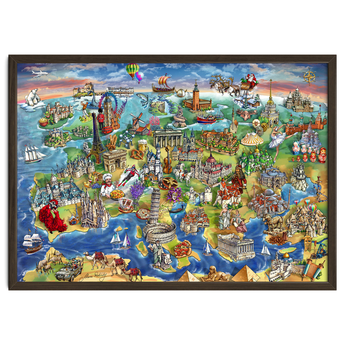 European World Wonders Illustrated Map