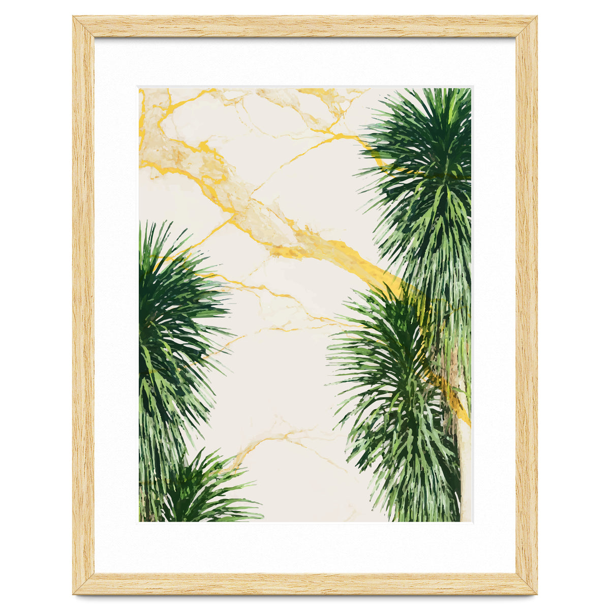 Gold marble texture with palm tree