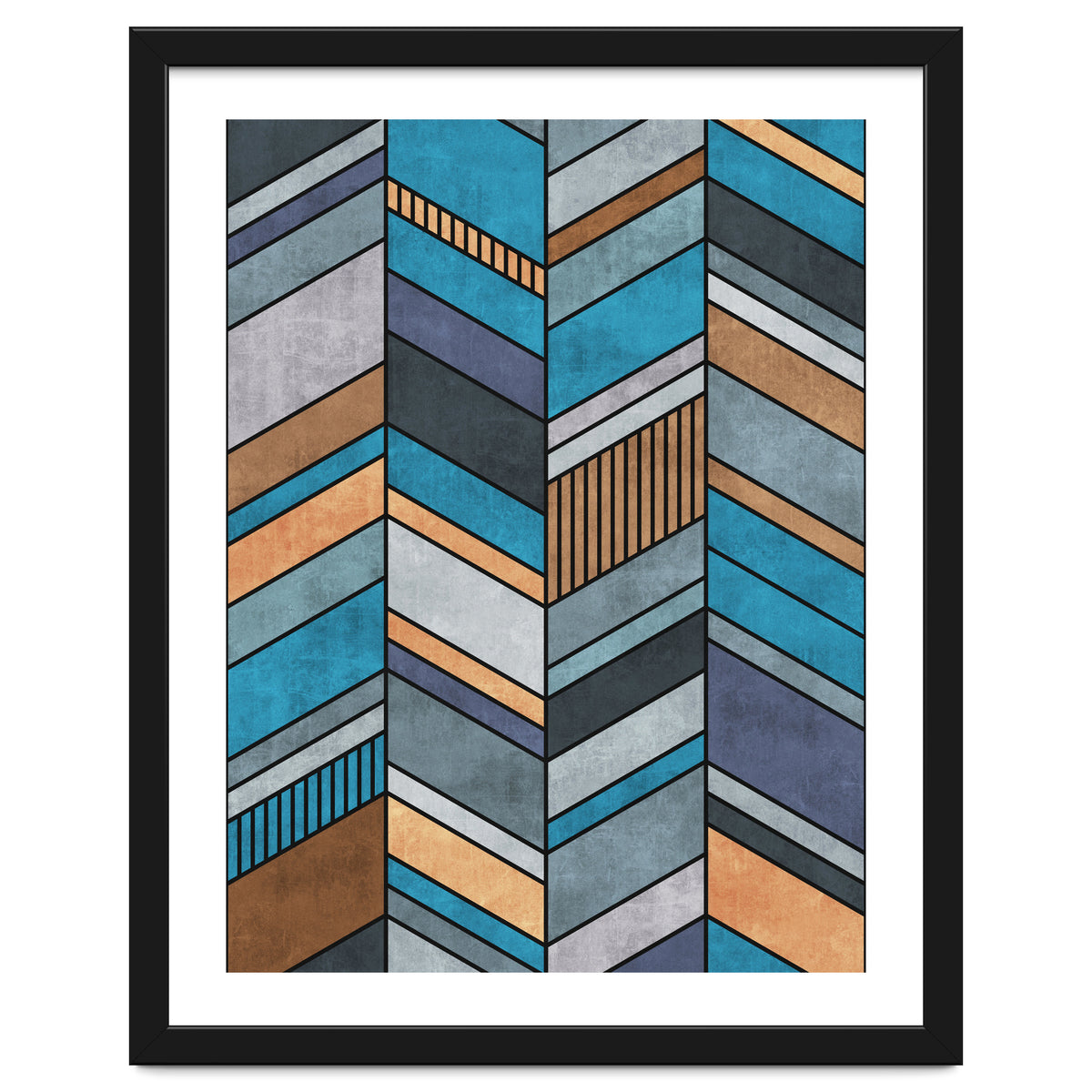 Colorful Concrete Chevron Pattern - Blue, Grey, Brown