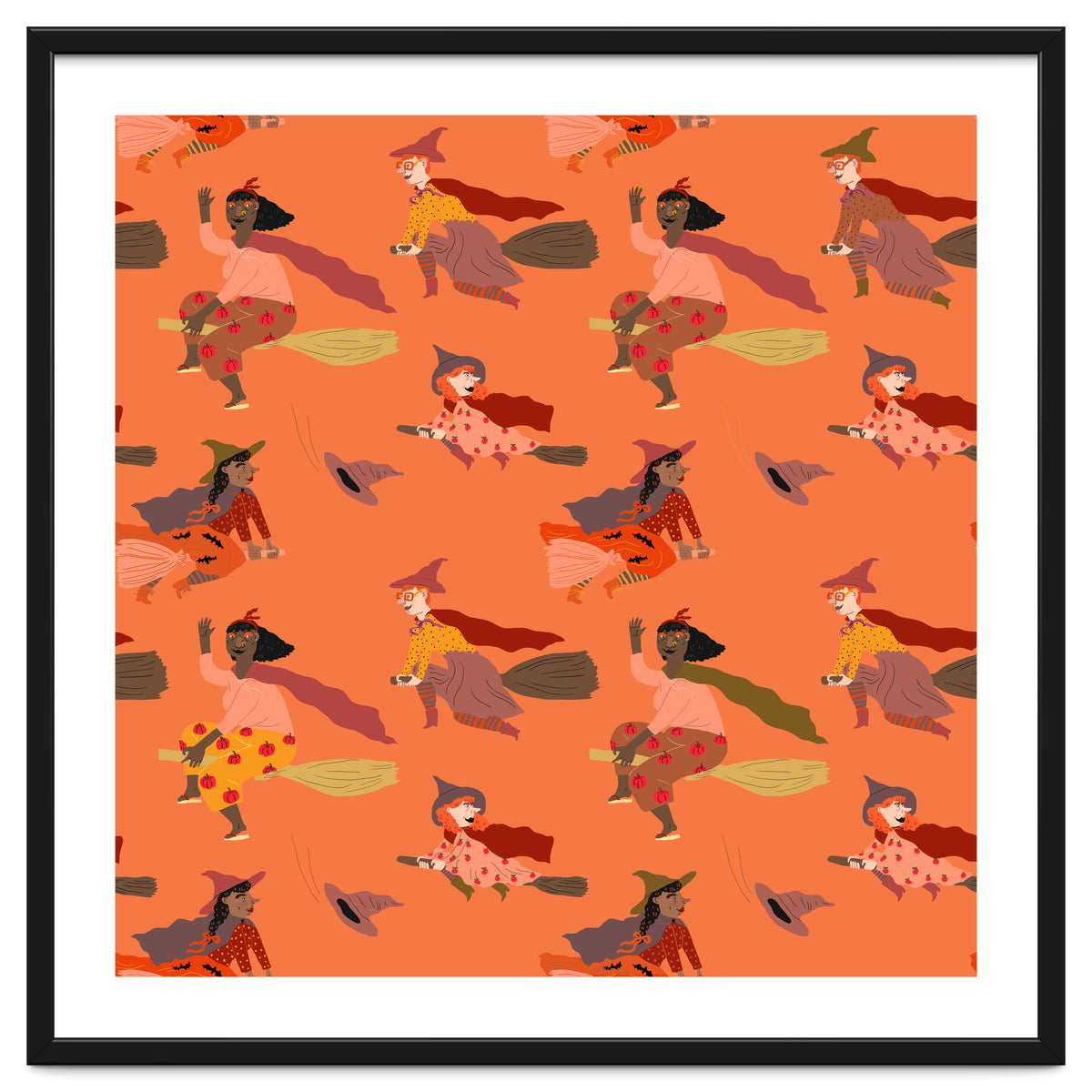 Tiny Witches Pattern (orange Backgrownd)