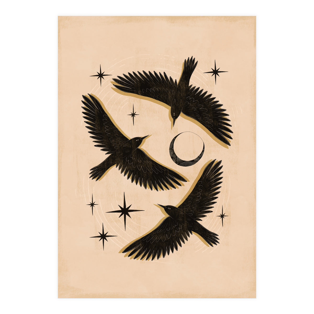 Black Birds Flying With The Moon (Print Only)