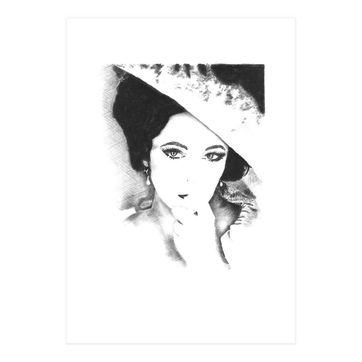 'Liz' - Elizabeth Taylor Charcoal Portrait (Print Only)