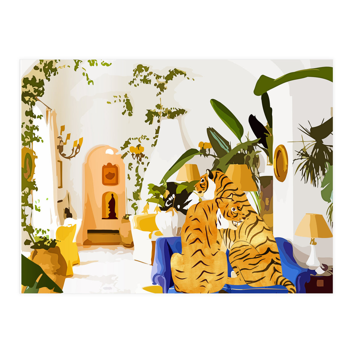 Tiger Reserve Villa | Bohemian Tropical Jungle Décor | Pastel Honeymoon Couple Love Wildlife (Print Only)