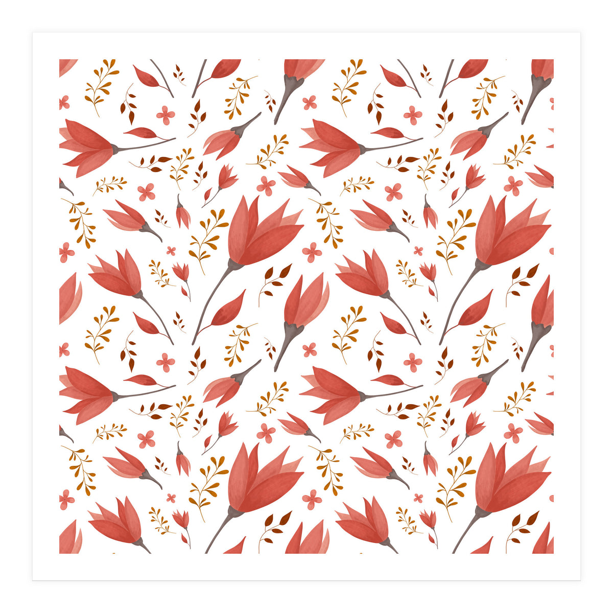 Delicate Autumn Floral Gouache Pattern Collection I (Print Only)