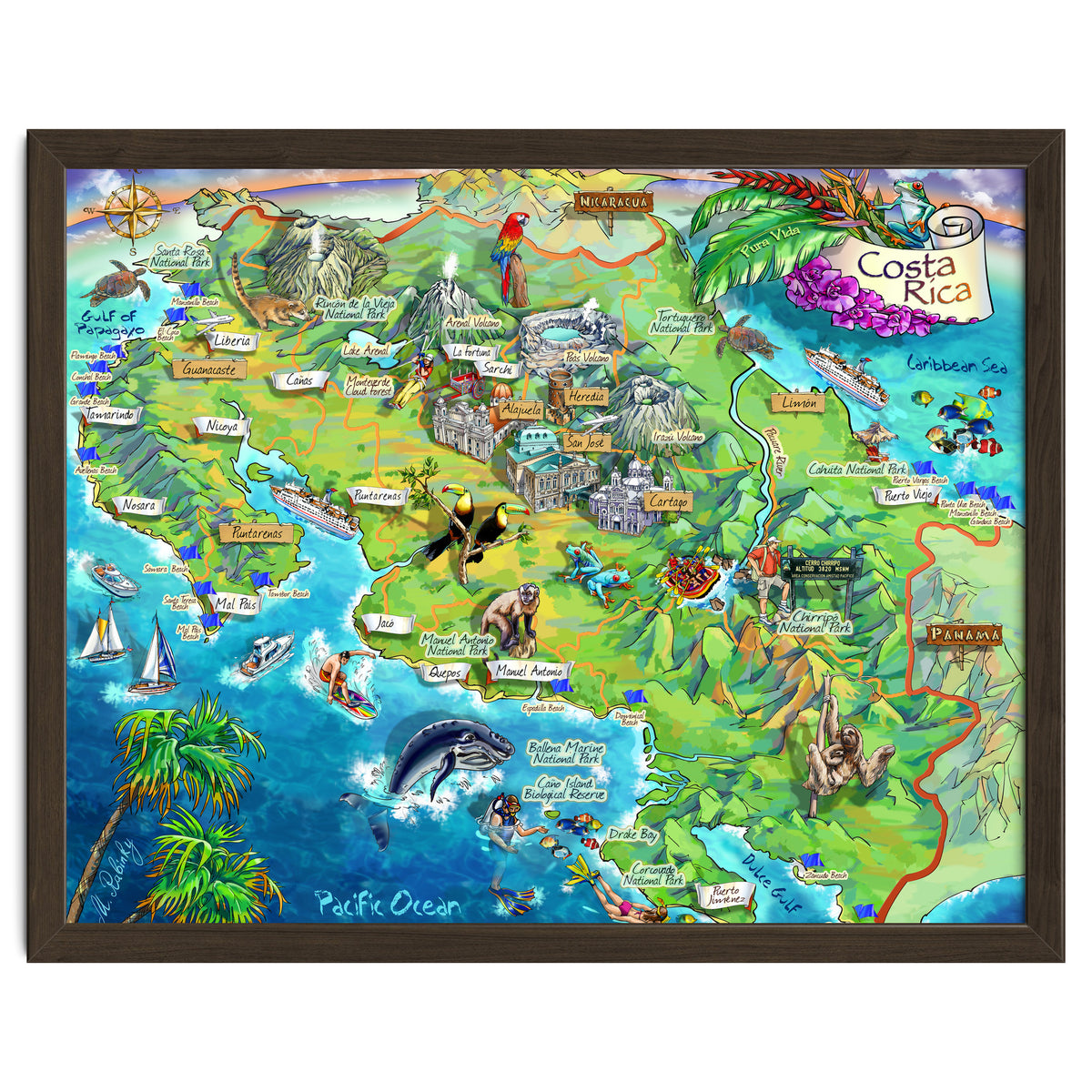 Costa Rica Map Illustration