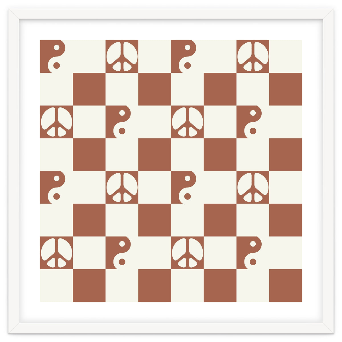 Checkered Peace Symbol & Yin Yang Pattern \\ Beige & Brown Color Palette