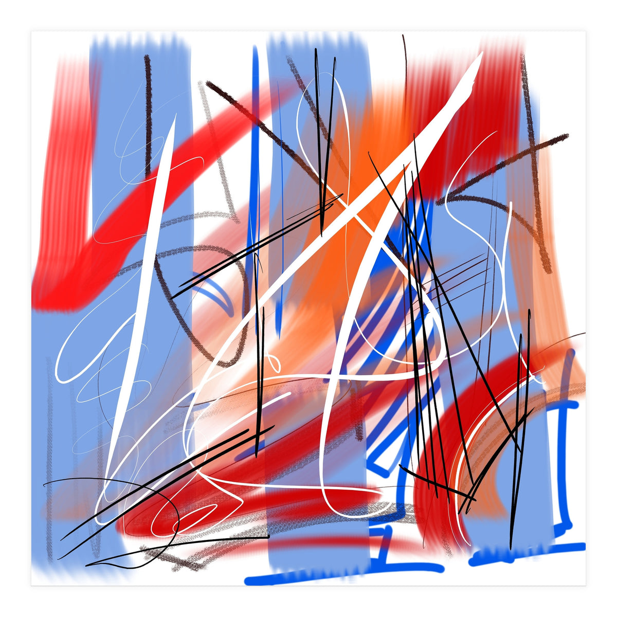 Traces In Blue And Red (Print Only)