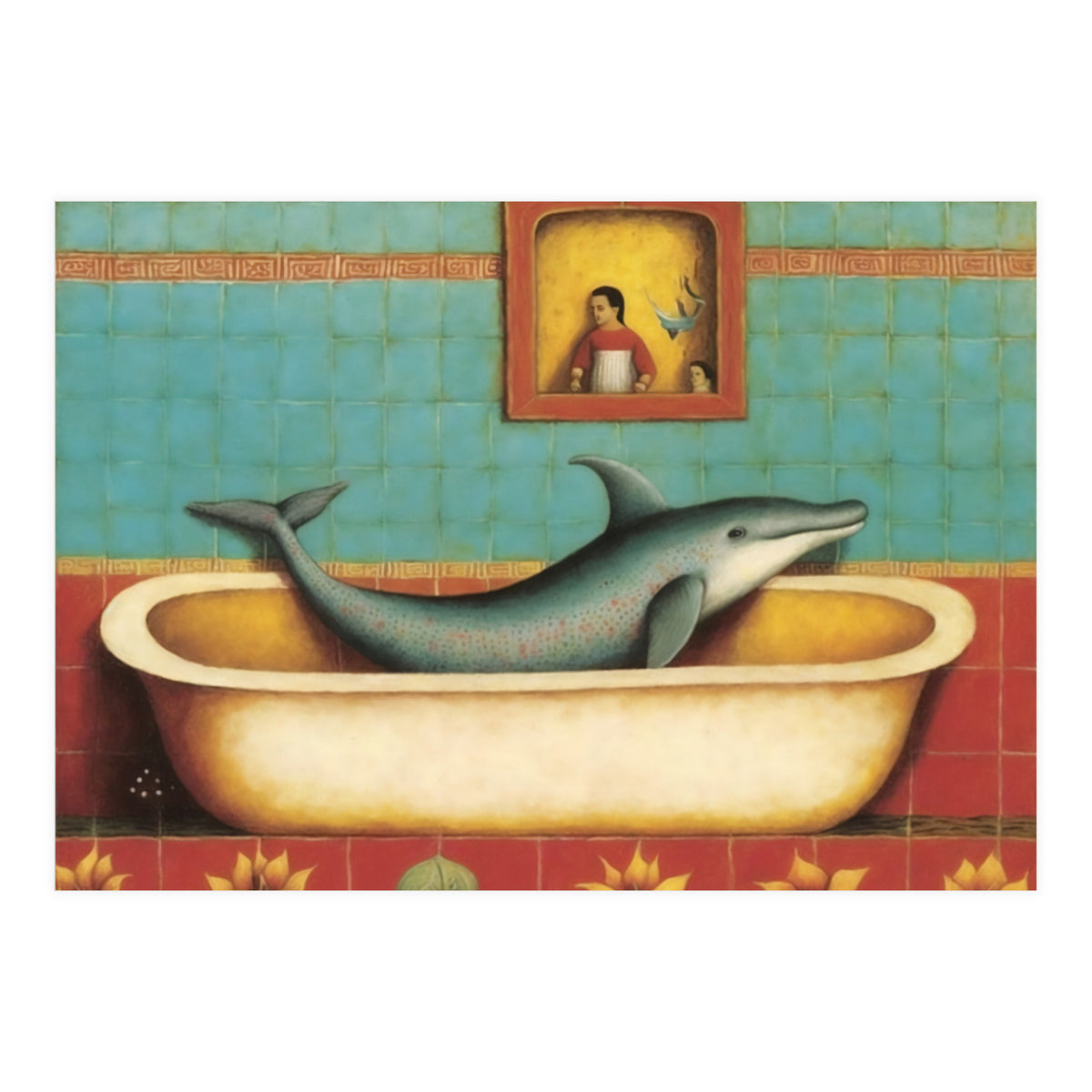 Dolphin In A Bath Folk Art (Print Only)