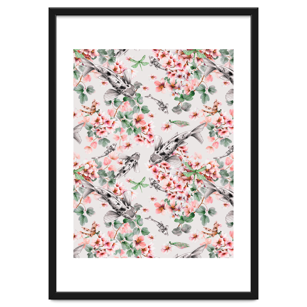 Asian fish among flowers