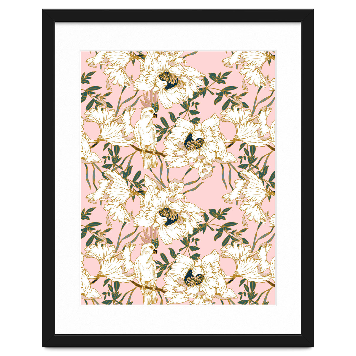 Exotic birds on flowers