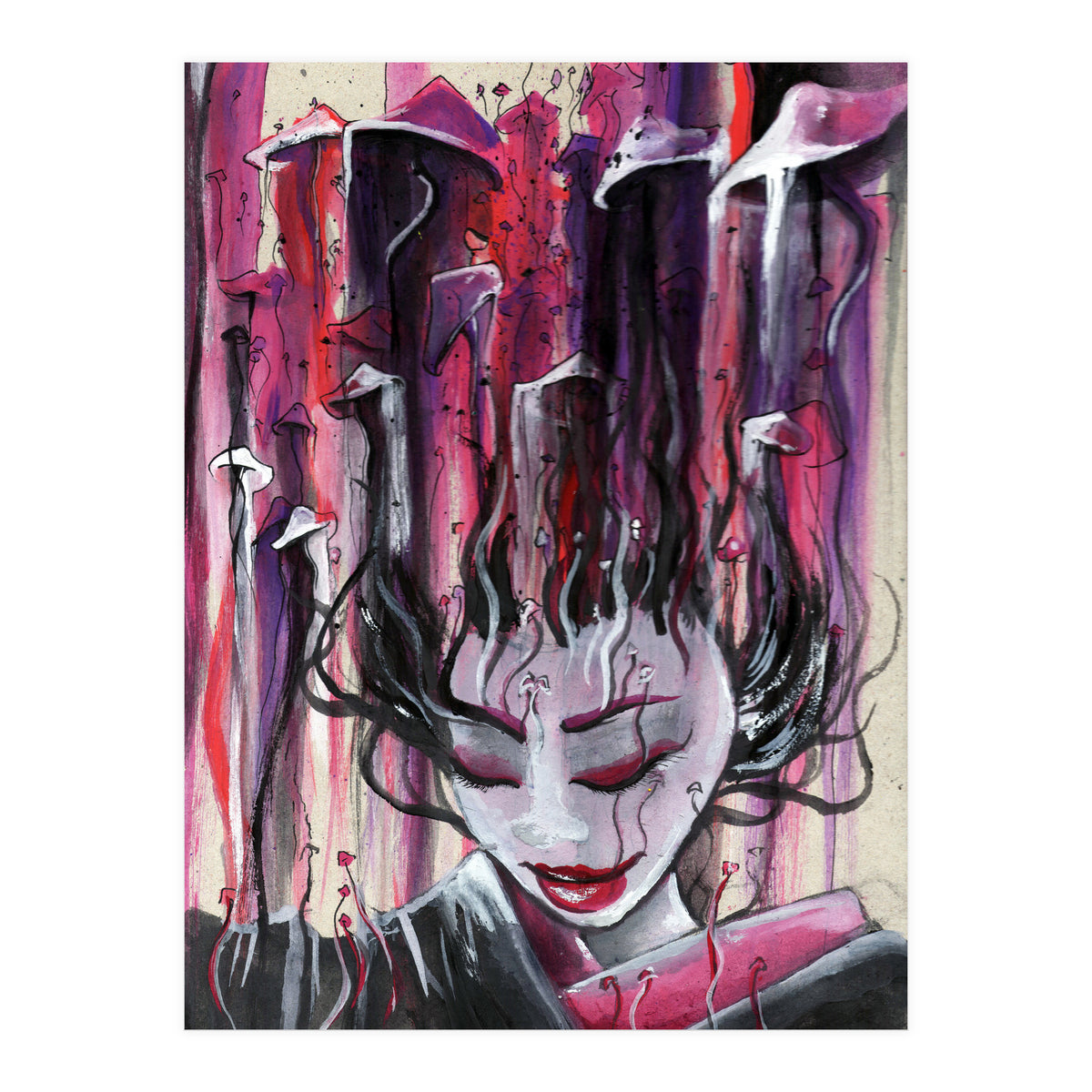 Geisha in Mushrooms: The Surrealistic Concubine (Print Only)